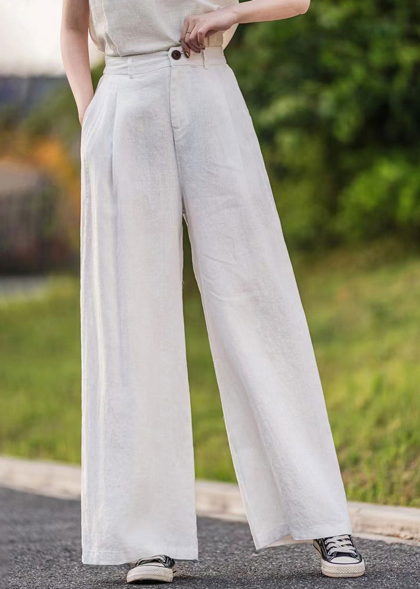 Green Pockets Linen Straight Pants Summer