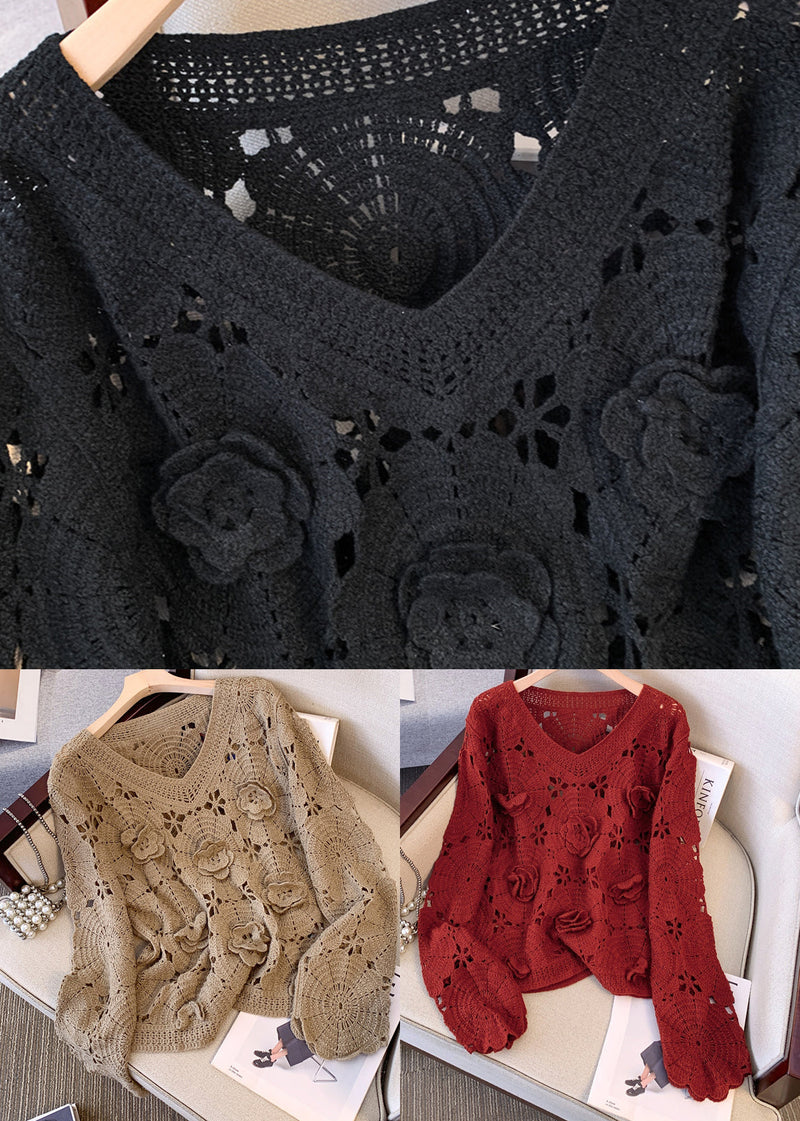 Boutique Red Oversized Decorated Knit Sweaters Fall
