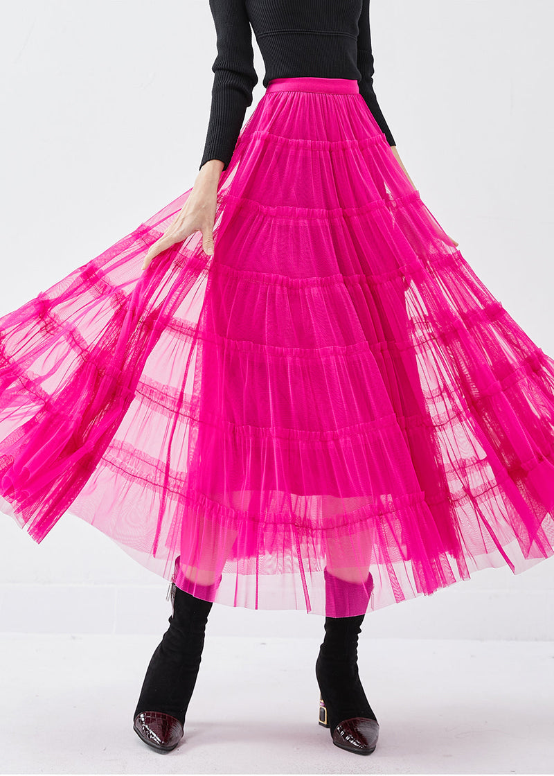 Rose Elastic Waist Tulle a Line Skirt Spring