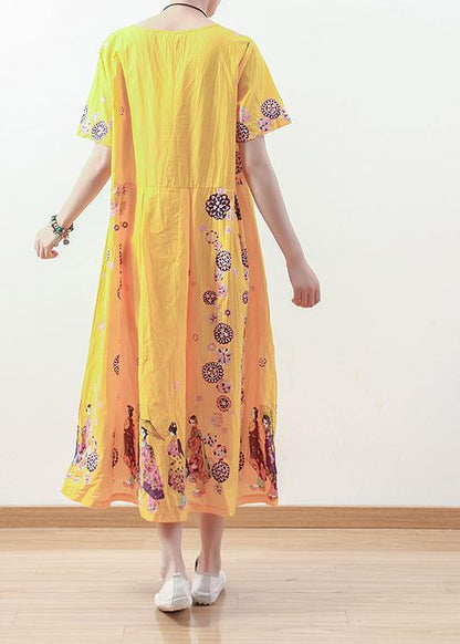 Summer Original Yellow Printed Linen Dress