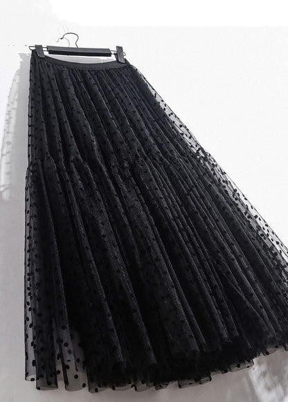 Black Wrinkled Patchwork High Waist Tulle Skirt Spring
