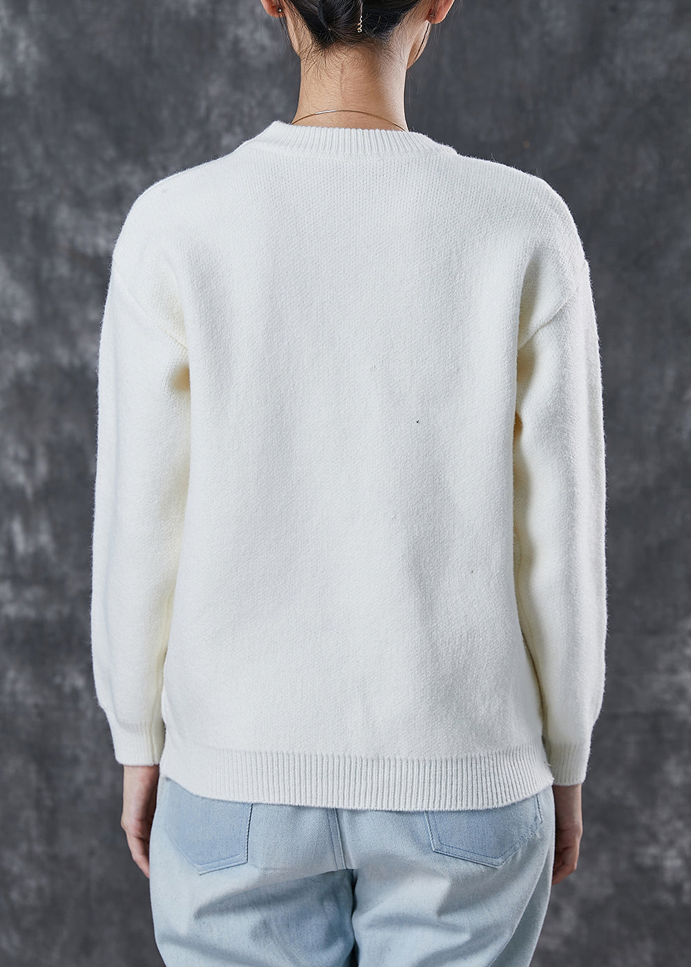 Modern White Fuzzy Ball Decorated Thick Knit Sweaters Winter