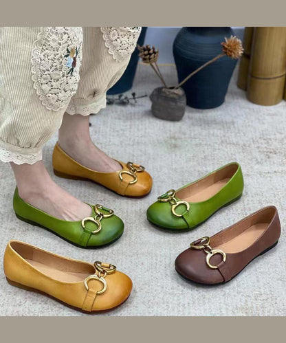Green Cowhide Leather Splicing Sequined Flat Feet Shoes
