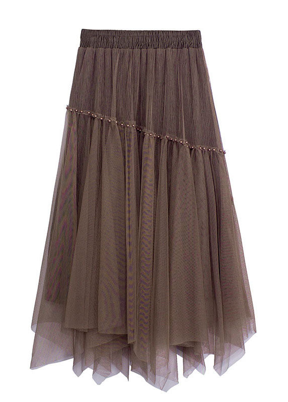 French Grey Nail Bead Patchwork Asymmetrical Design Fall Skirt