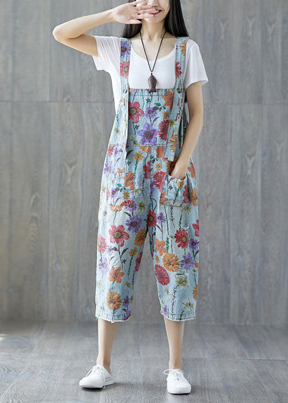 Classy Light Blue Pockets Denim Jumpsuit Spring