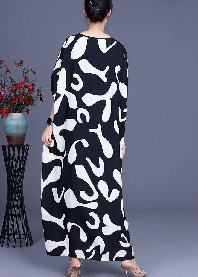Loose White Print Patchwork Summer Silk Long Dresses