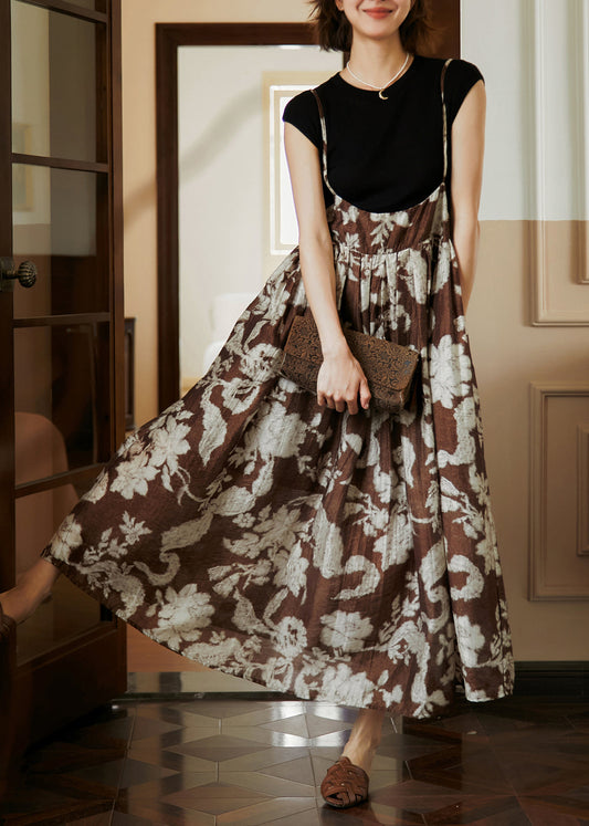 Print Wrinkled Cotton Spaghetti Strap Dress Summer