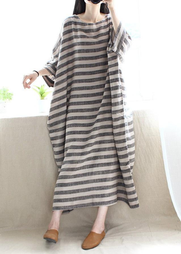 O Neck Pockets Runway Striped Dresses
