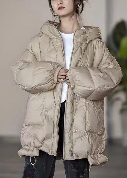Khaki Oversized Pockets Duck Down Puffer Jacket Winter