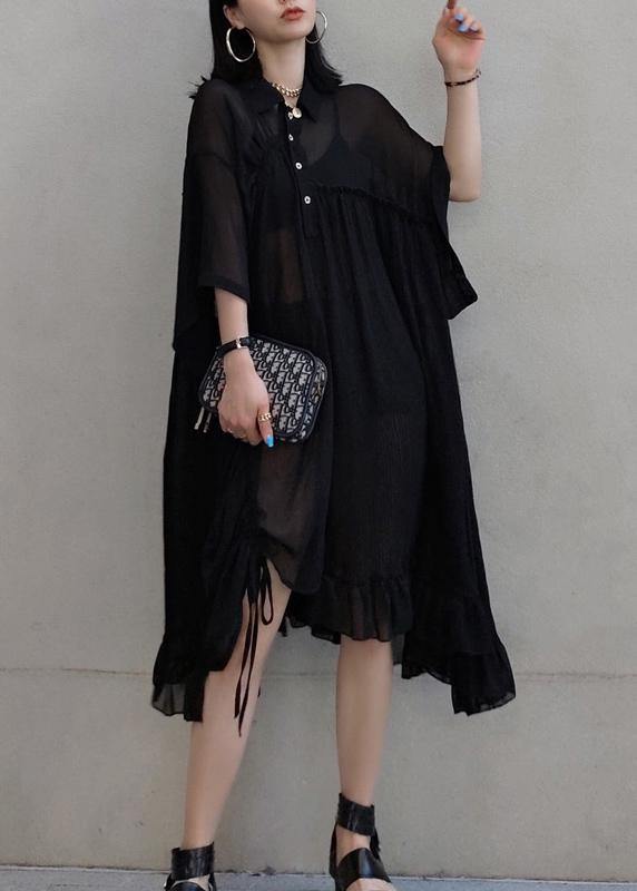 Lapel Asymmetric Spring Quilting Dresses Design Black Long Dresses