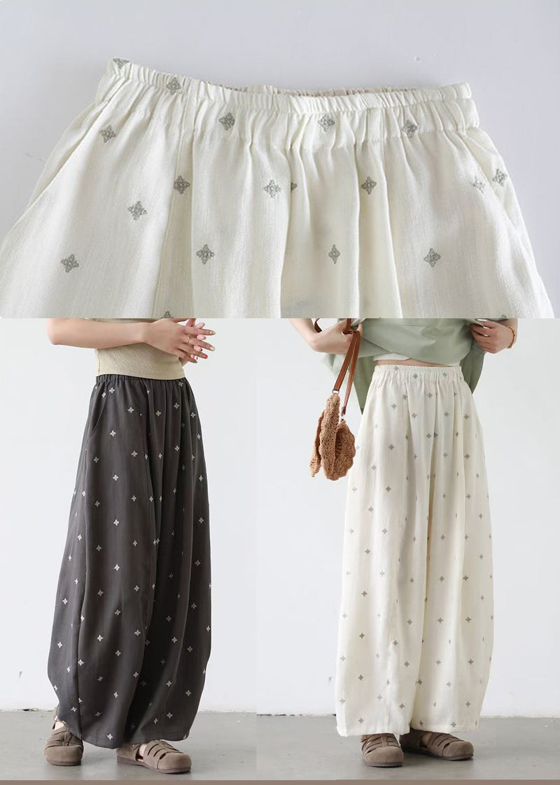 Fitted White Oversized Print Cotton Harem Pants Fall