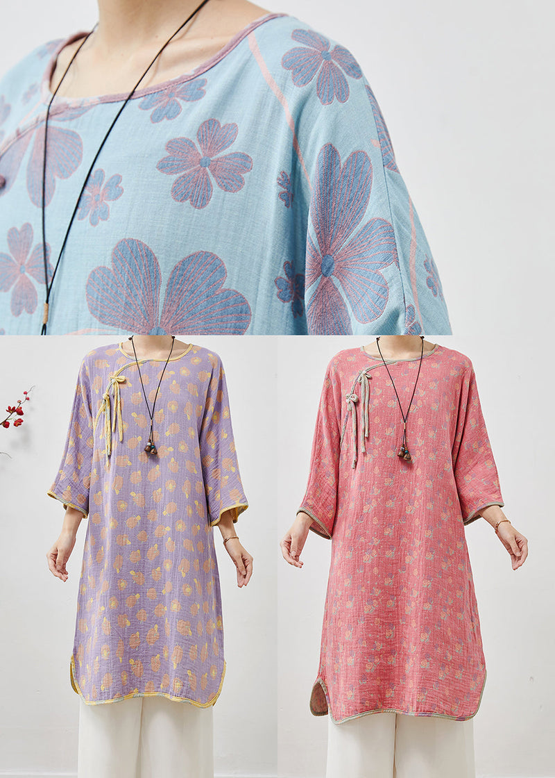 Pink Tasseled Print Cotton Long Dress Spring