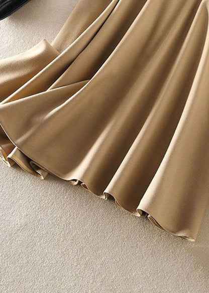 French Khaki High Waist Exra Large Hem Cotton a Line Skirt Spring