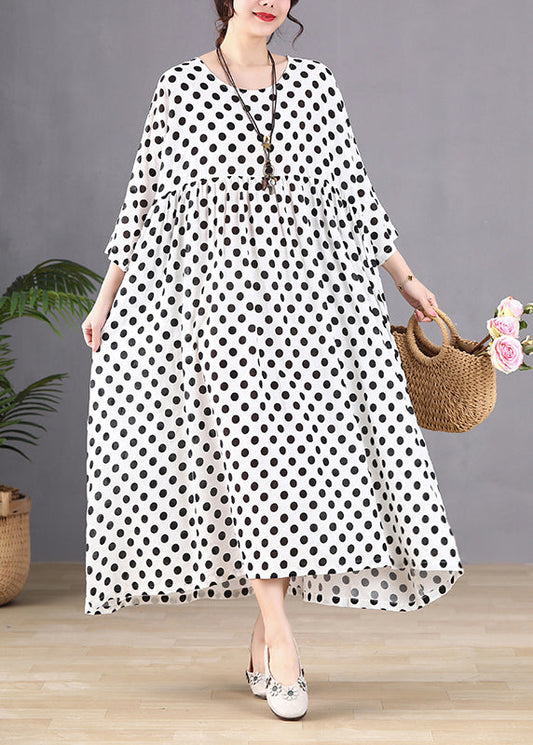 White O-neck Patchwork Maxi Dresses Spring