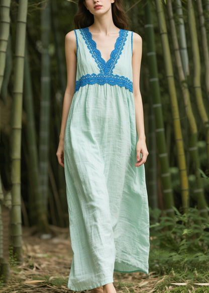 Light Green Oversized Patchwork Cotton Dress Sleeveless