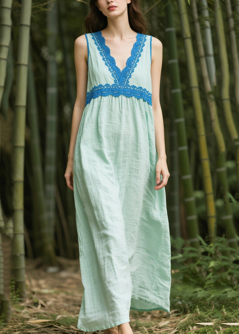 Light Green Oversized Patchwork Cotton Dress Sleeveless