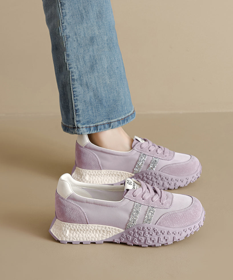 Purple Suede Lace Up Splicing Flat Shoes