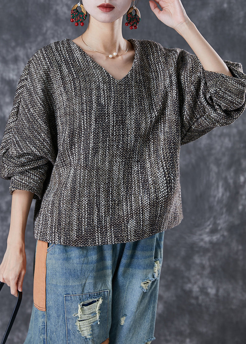 V Neck Oversized Cotton Blouse Tops Lantern Sleeve
