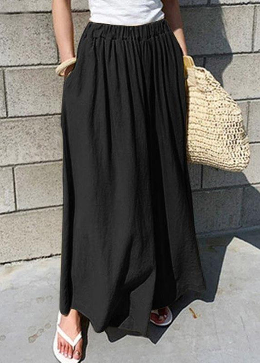 Elastic Waist Cotton Loose Wide Leg Pants With Pockets
