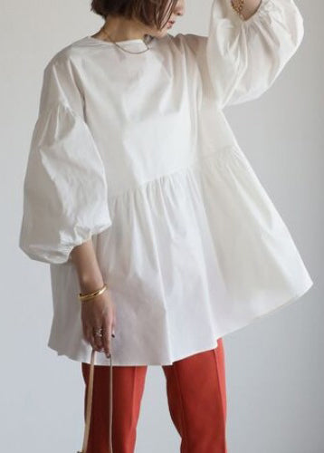 Art White Wear on Both Sides Cotton Shirt Top Lantern Sleeve