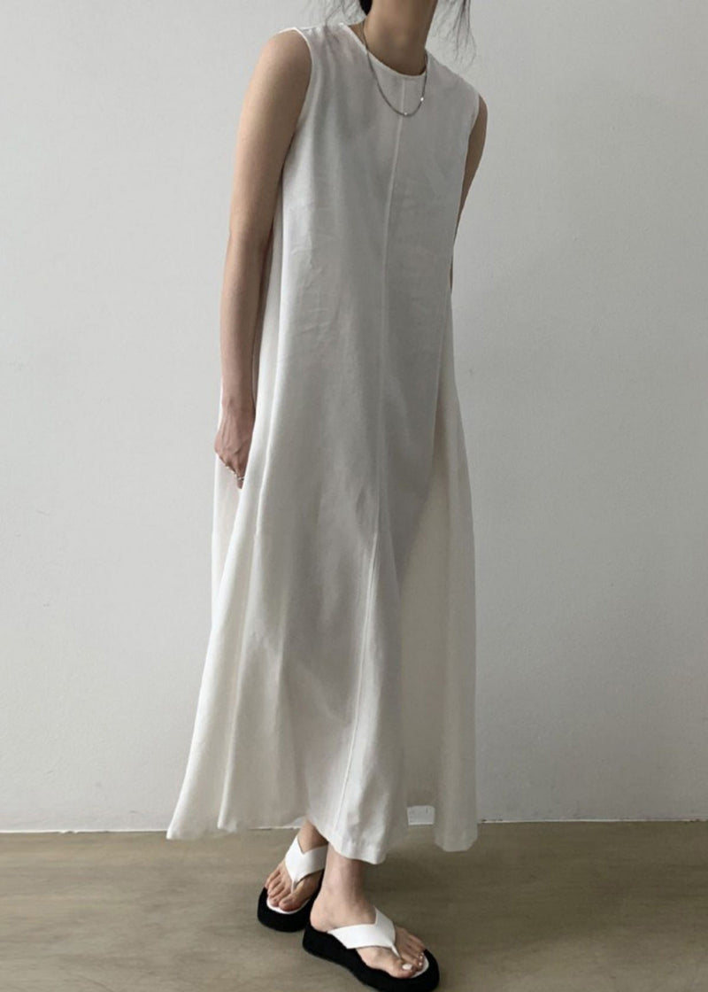 White Patchwork Loose Long Dress Sleeveless