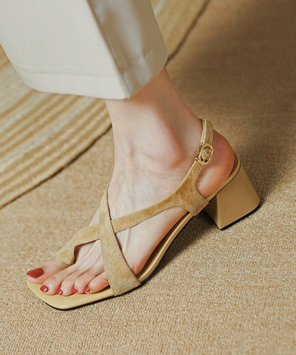 Blue Cross Strap Splicing Chunky Genuine Leather Sandals