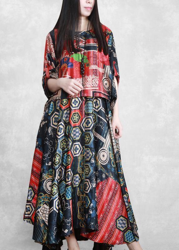 Vivid O Neck Tie Waist Summer Dresses Work Outfits Print Robe Dress