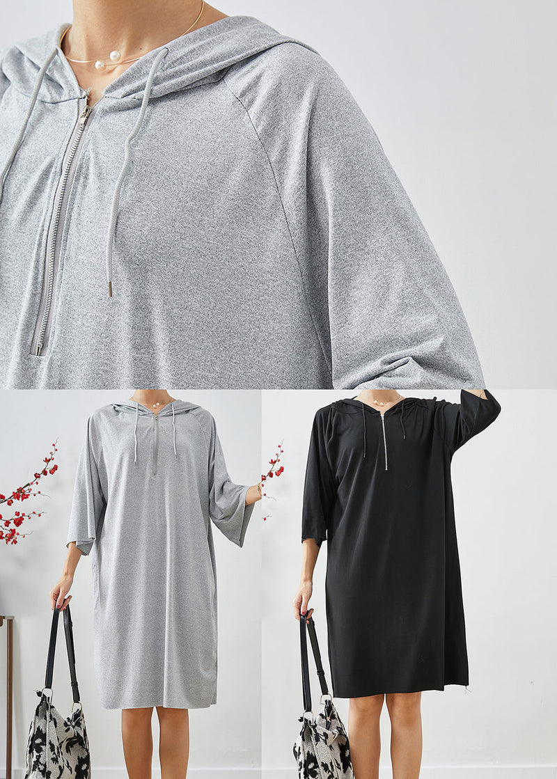 Handmade Grey Hooded Oversized Cotton Sweatshirt Dress Summer