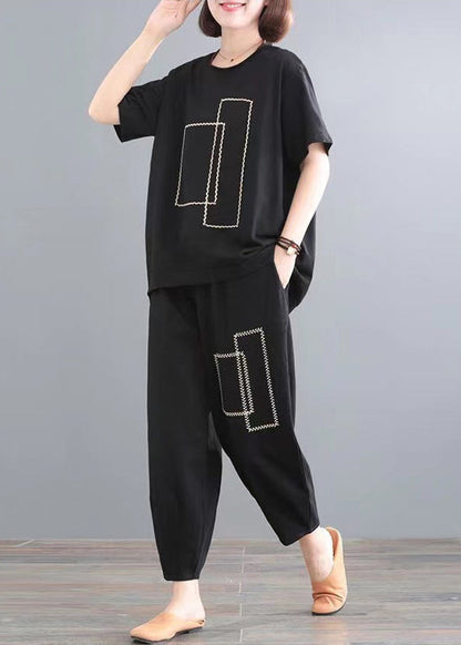 Classy Black Oversized Cotton Two Piece Set Outfits Summer