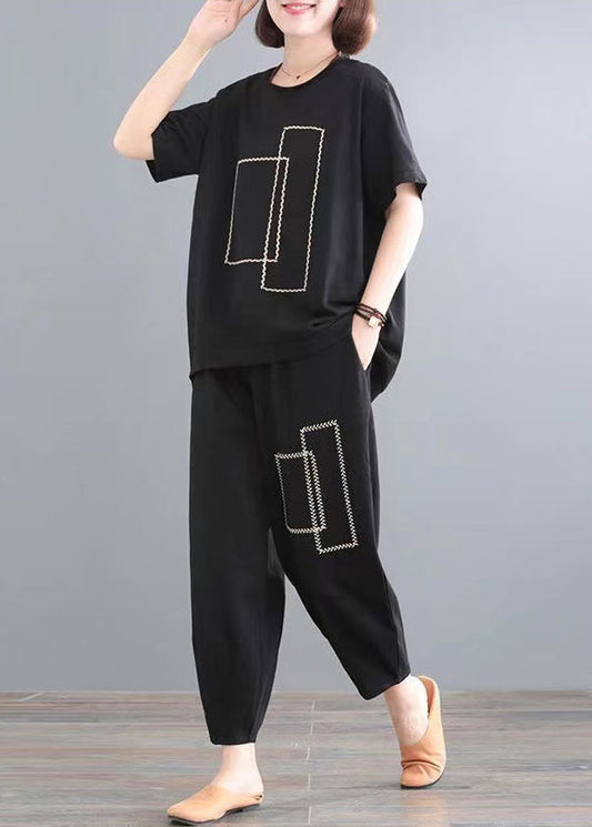 Classy Black Oversized Cotton Two Piece Set Outfits Summer