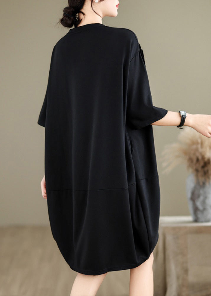 Black Three-dimensional Cotton Tea Dress Oversized Summer