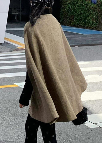 Brown Peter Pan Collar Zippered Woolen Coats Winter