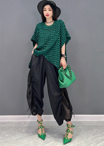 Green Asymmetrical Design Hollow Out Top and Crop Pant Two Piece Set Outfits Summer