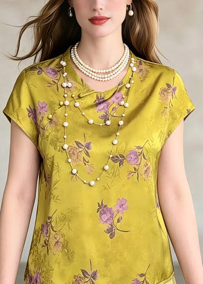 Green O-neck Print Chiffo T Shirt Summer