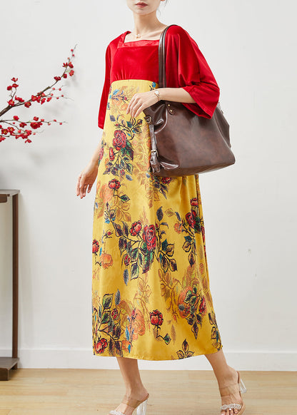 Stylish Colorblock Square Collar Patchwork Silk Velour Dress Summer