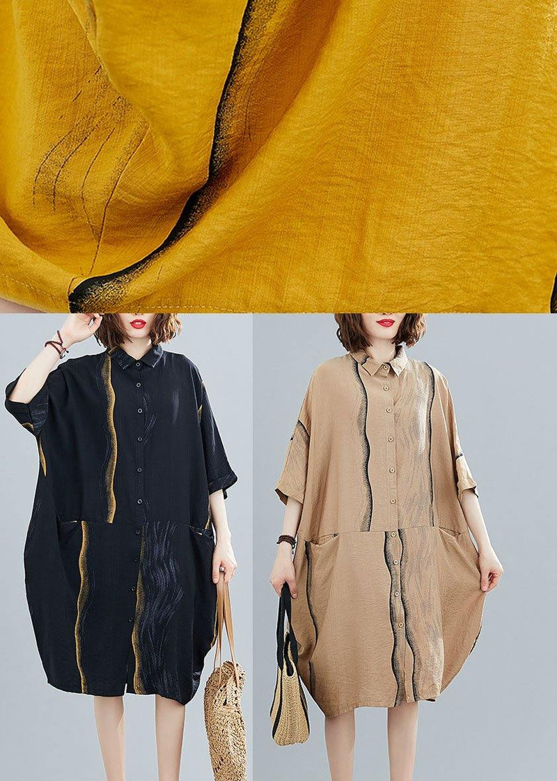 Yellow Peter Pan Collar Button Summer Party Dresses Half Sleeve