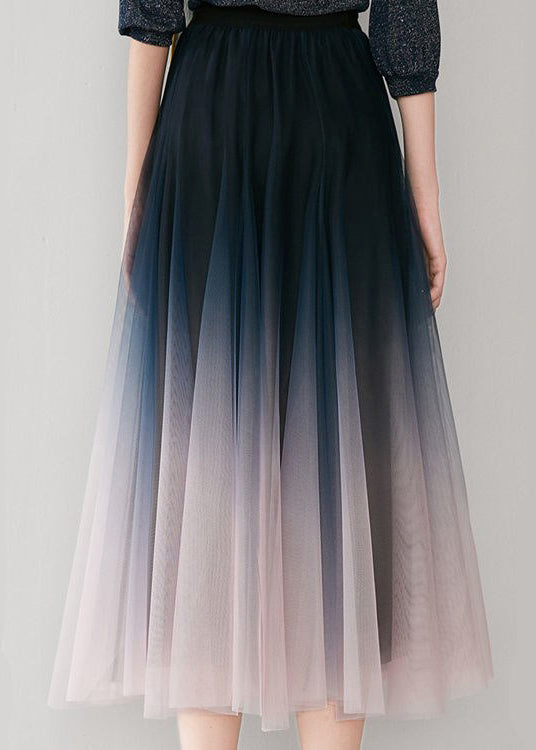 Gradient Color Blue Pink Colour Elastic Waist Tulle a Line Skirts Fall