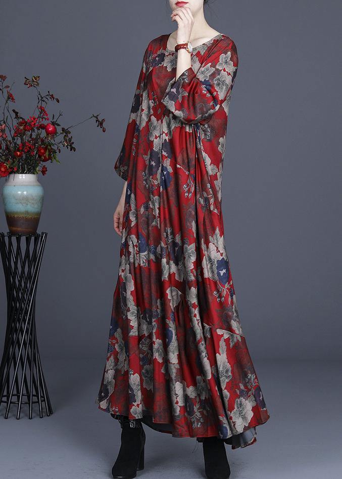 Classy Red Print Silk Cinched Summer Dress