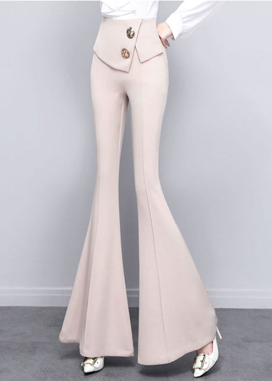 Diy Beige Button High Waist Draping Bell Bottomed Trousers Spring