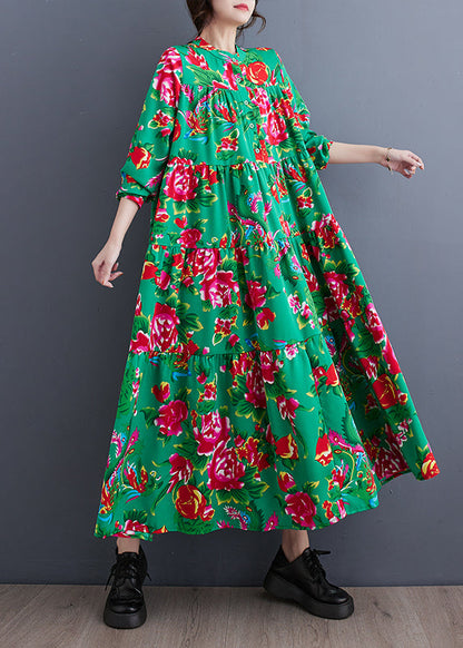 Red Stand Collar Patchwork Wrinkled Maxi Dresses Long Sleeve Spring