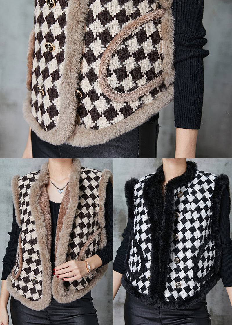 Black Plaid Warm Fleece Vests Spring