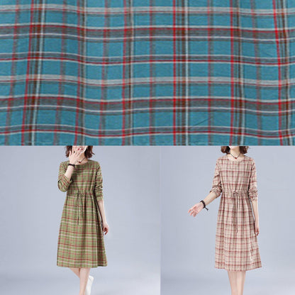 O Neck Drawstring Spring Clothes Ideas Nude Plaid Dresses