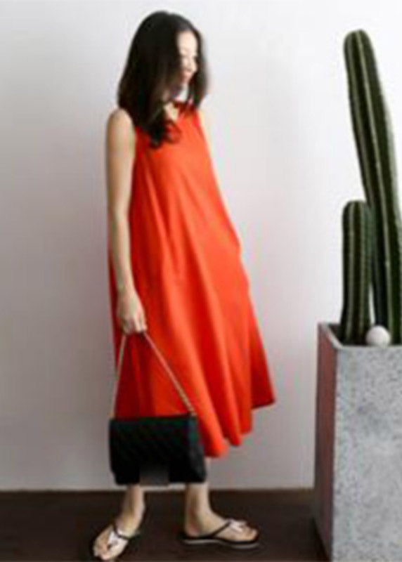 Red O-neck Pockets Jumpsuit Pants Summer