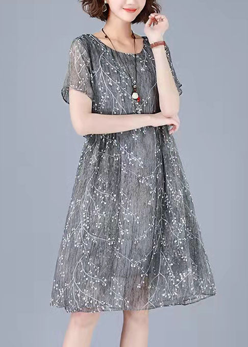 Pink Embroidery Chiffon Dress Patchwork Half Sleeve Two Piece Set Clothing