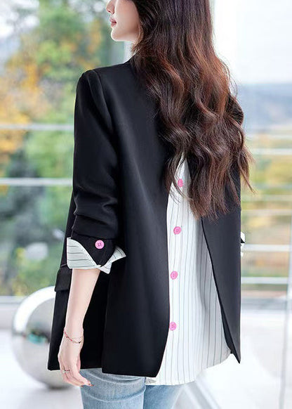 Black Oversized Patchwork Fake Two Piece Jacket Spring