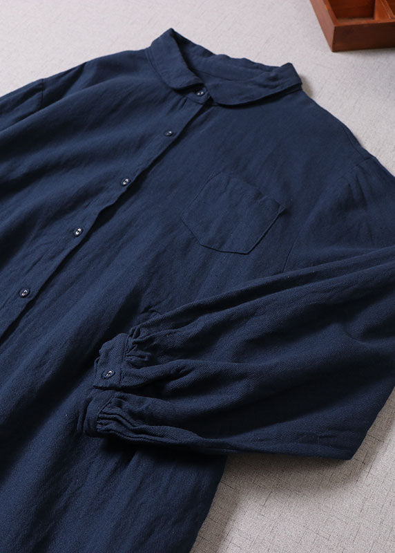 Classy Navy Peter Pan Collar Button Shirts Dress Spring