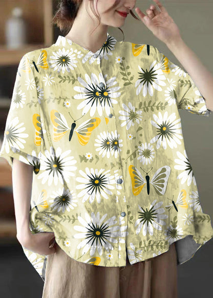 Pink Geometry Print Cotton Shirts Low High Design Short Sleeve