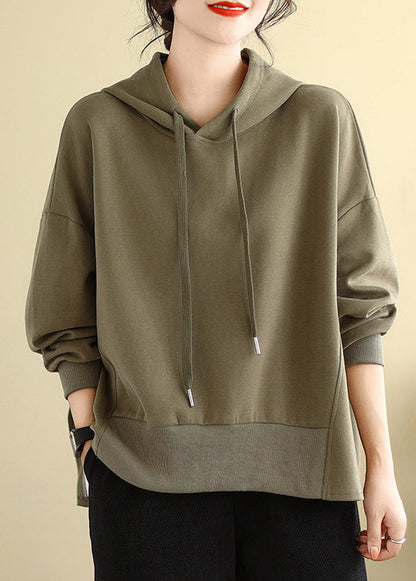Brown Hooded Side Open Cotton Sweatshirts Fall