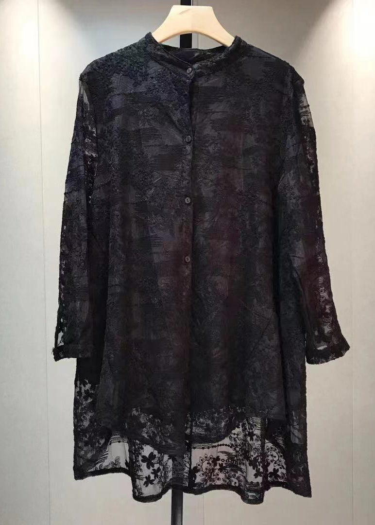 Red Embroideried Button Patchwork Lace Shirt Fall
