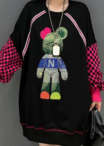 Black O-neck Animal Print Pullover Long Sleeve